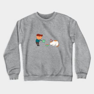 kid feeding a cute cat Crewneck Sweatshirt